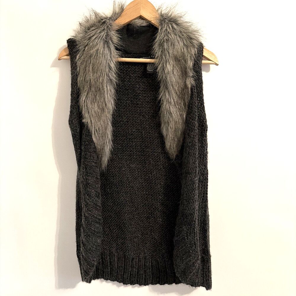 Alpaca Wool Faux Fur Collar Sweater Vest Womens S Mob Wife Western Rodeo Boho - Picture 2 of 10